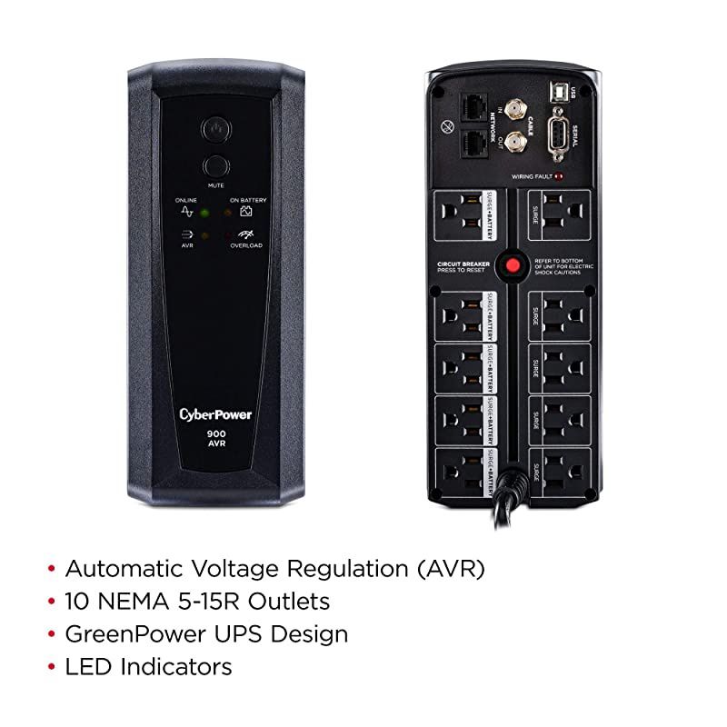 CP900AVR AVR UPS System, 900VA/560W, 10 Outlets, Mini-Tower