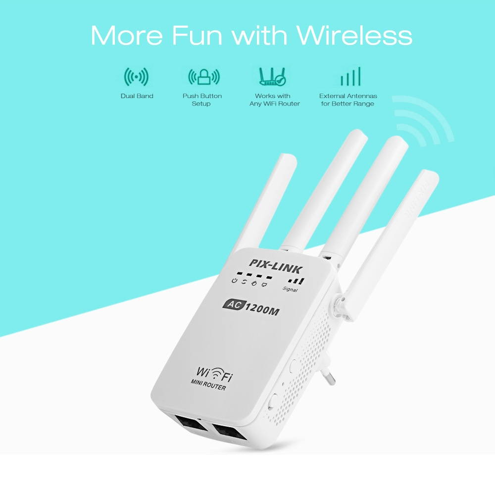 PIX-LINK AC05 1200Mbps Dual Frequency 2.4G 5G Wireless Repeater High Speed 5G Gigabit Wifi Router Antenna US Plug