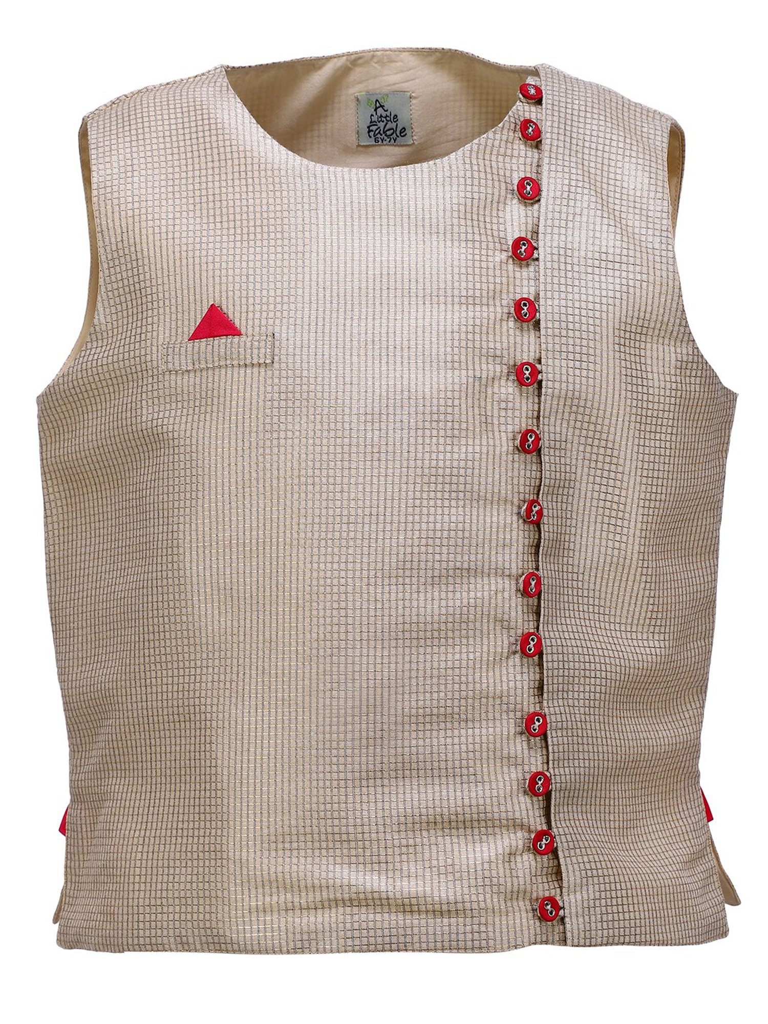 A Little Fable Kids Beige Checks Waistcoat