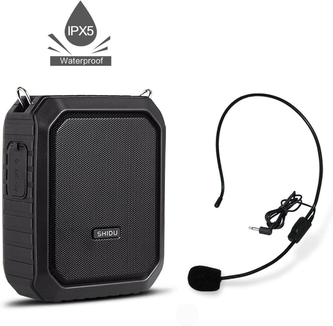 Voice Amplifier with Wired Microphone Headset 18W Waterproof IPX5 Voice Loudspeaker 4400mAh Rechargeable Portable PA system Power Bank for Outdoors Water Aerobics Teaching Meeting Training etc