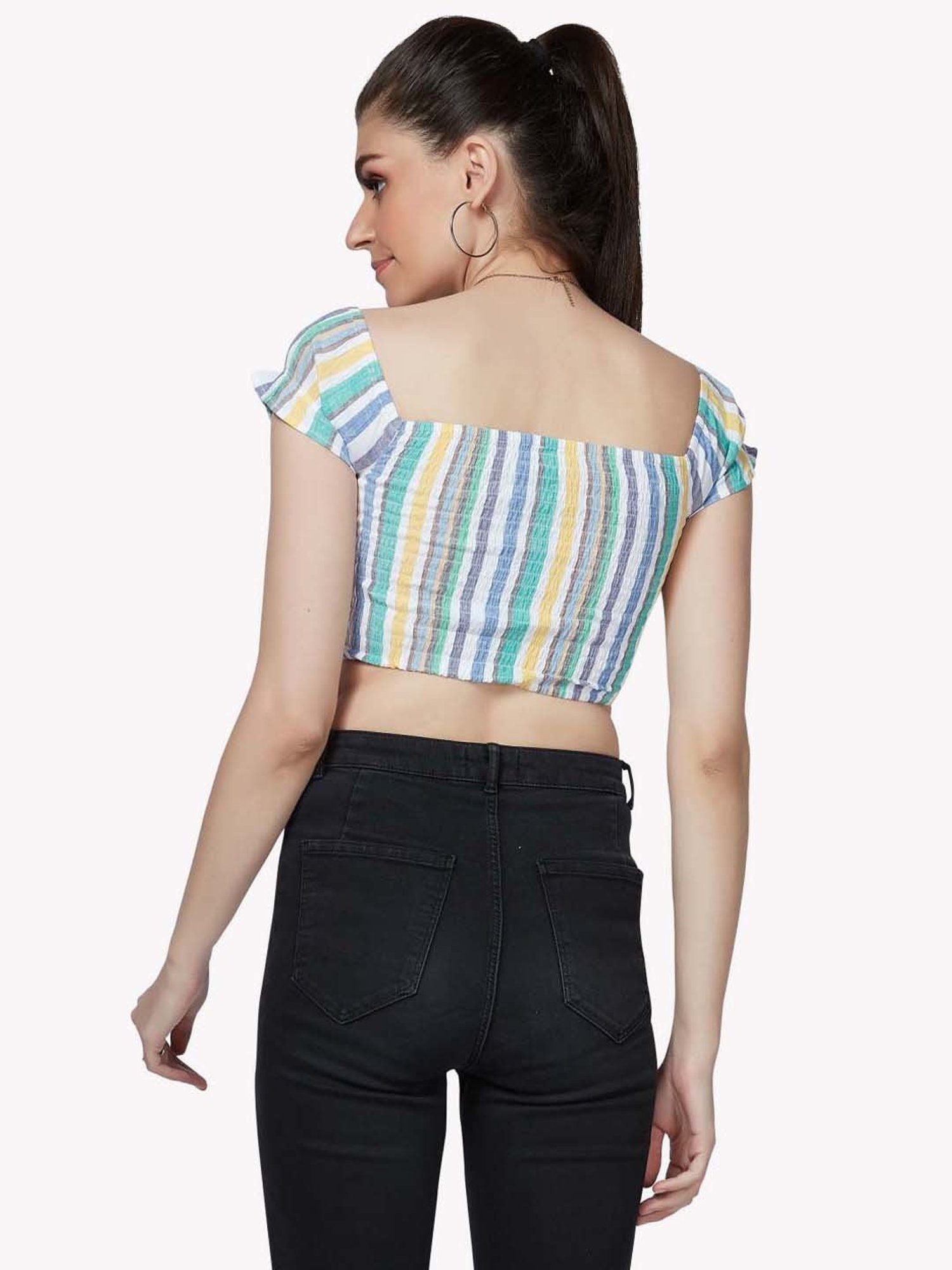 VASTRADO Multicolored Cotton Striped Crop Top