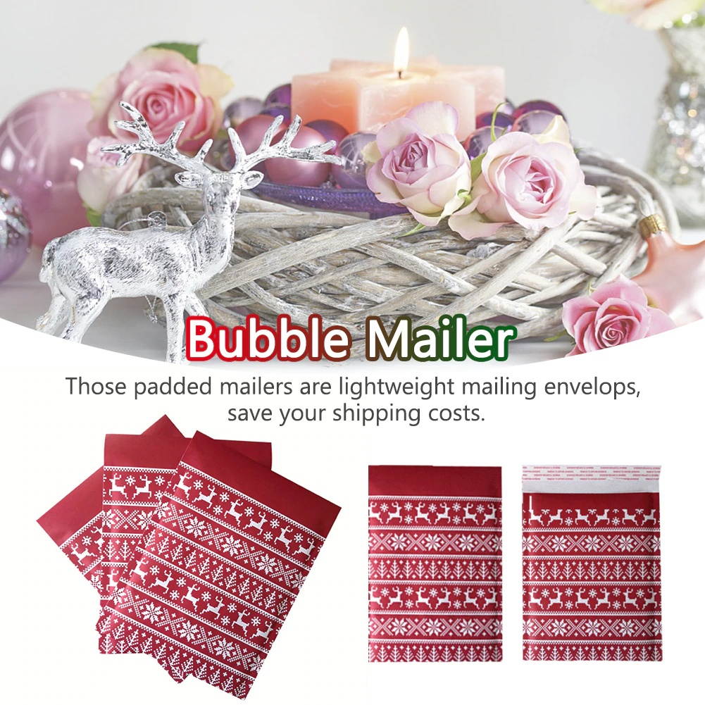 20pcs Lovely Reindeer  Paper School Christmas Pattern Gift Bubble Mailer Santa Claus Office Self Seal Mailing Lightweight