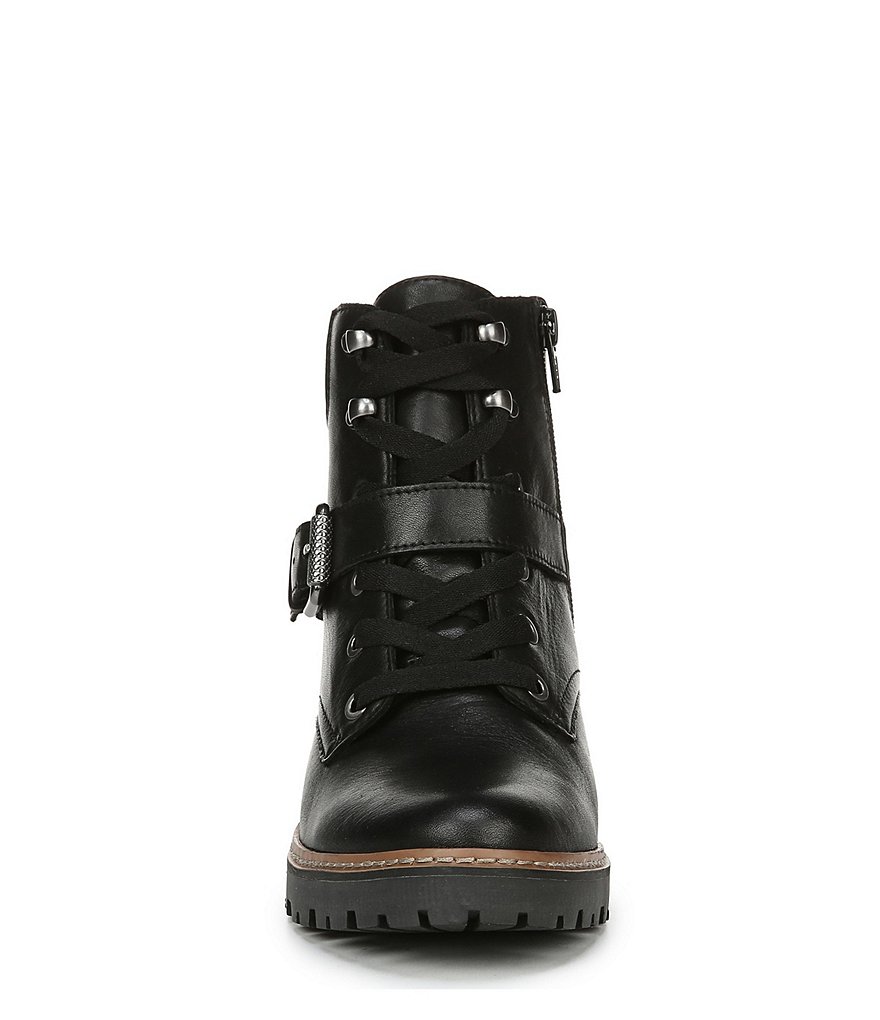 Naturalizer Tia Water Repellent Leather Block Heel Lug Sole Combat Boots