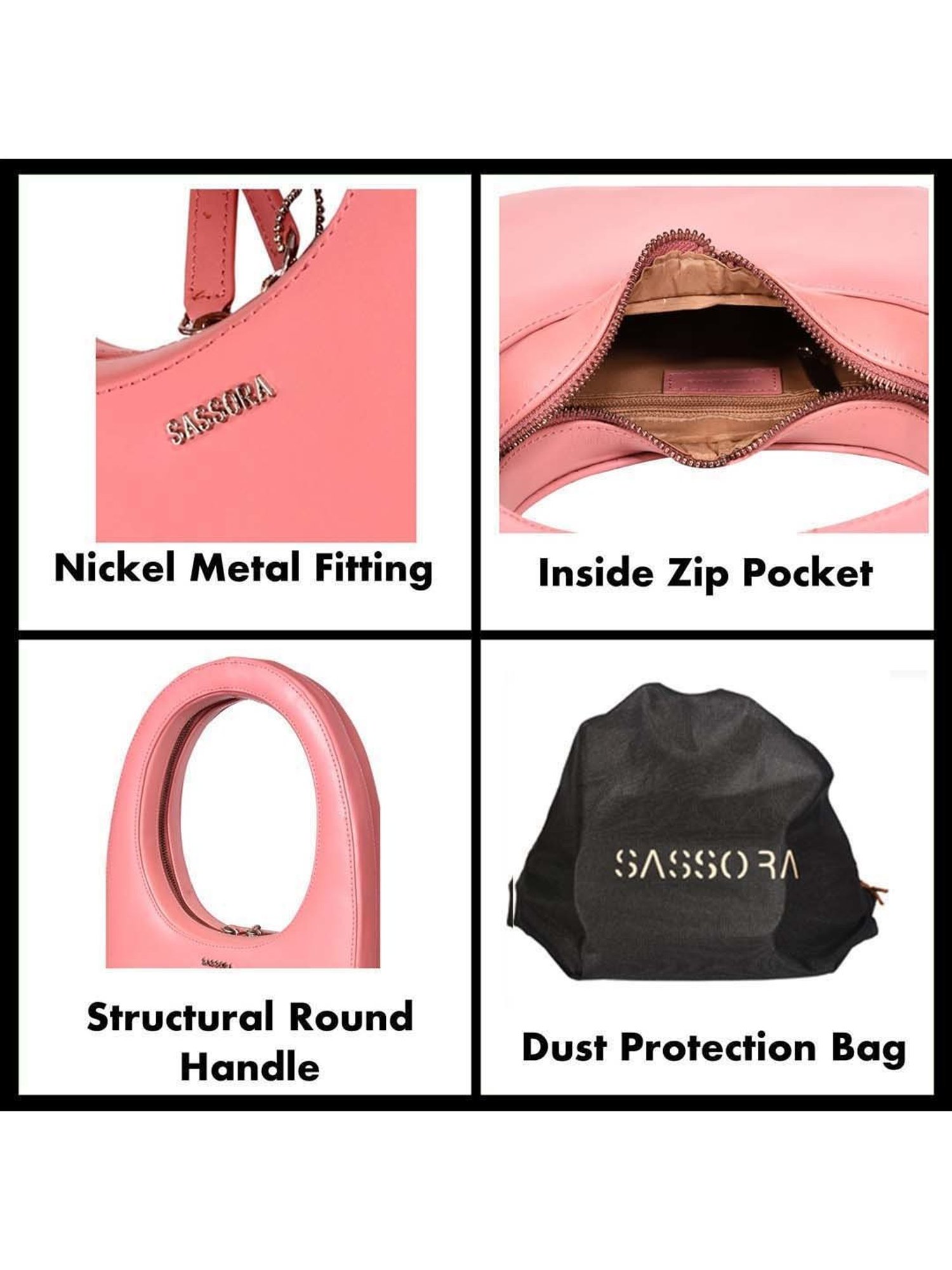 SASSORA Pink Solid Medium Hobo Handbag