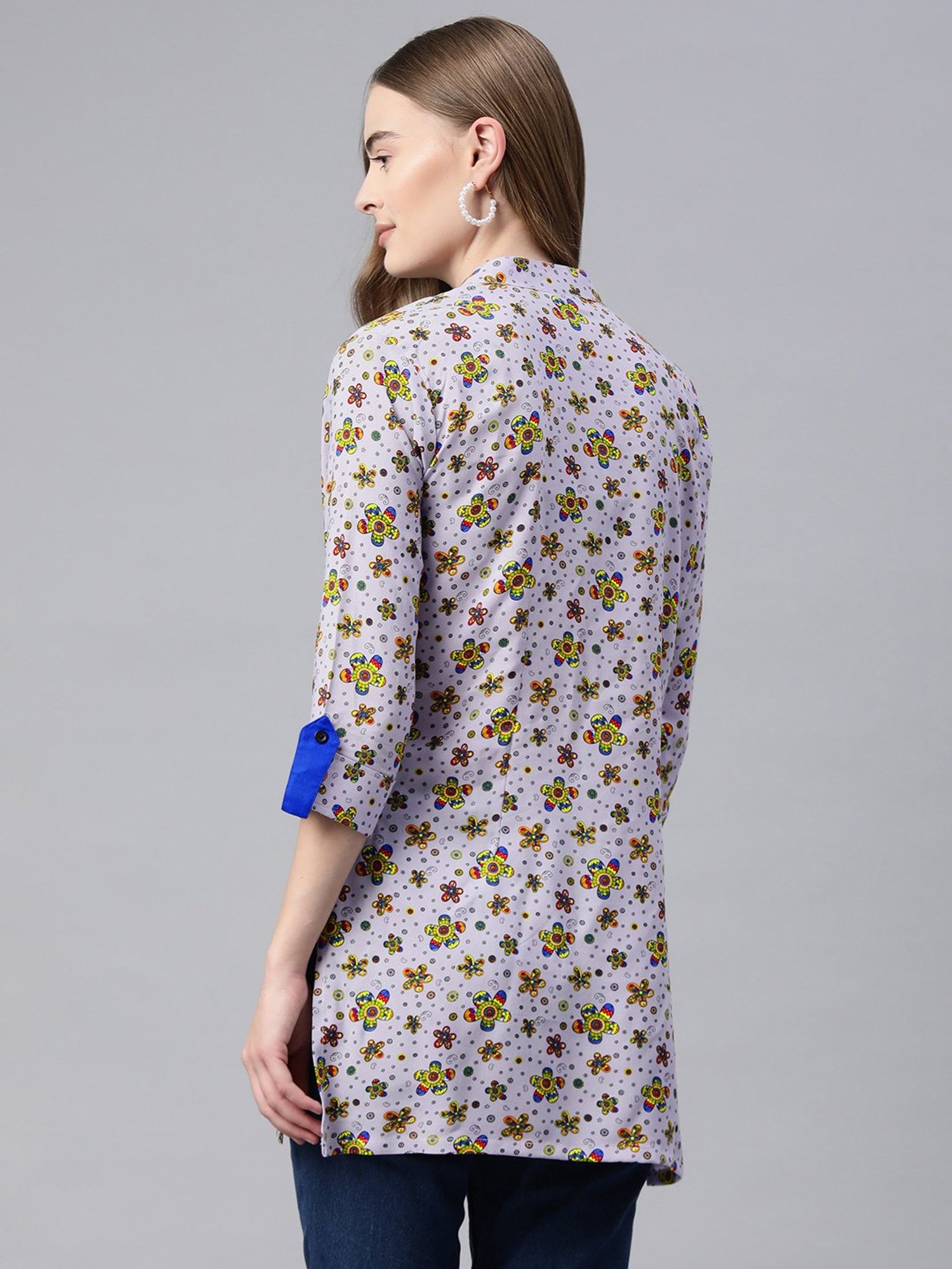 One Femme Grey Printed A Line Kurti