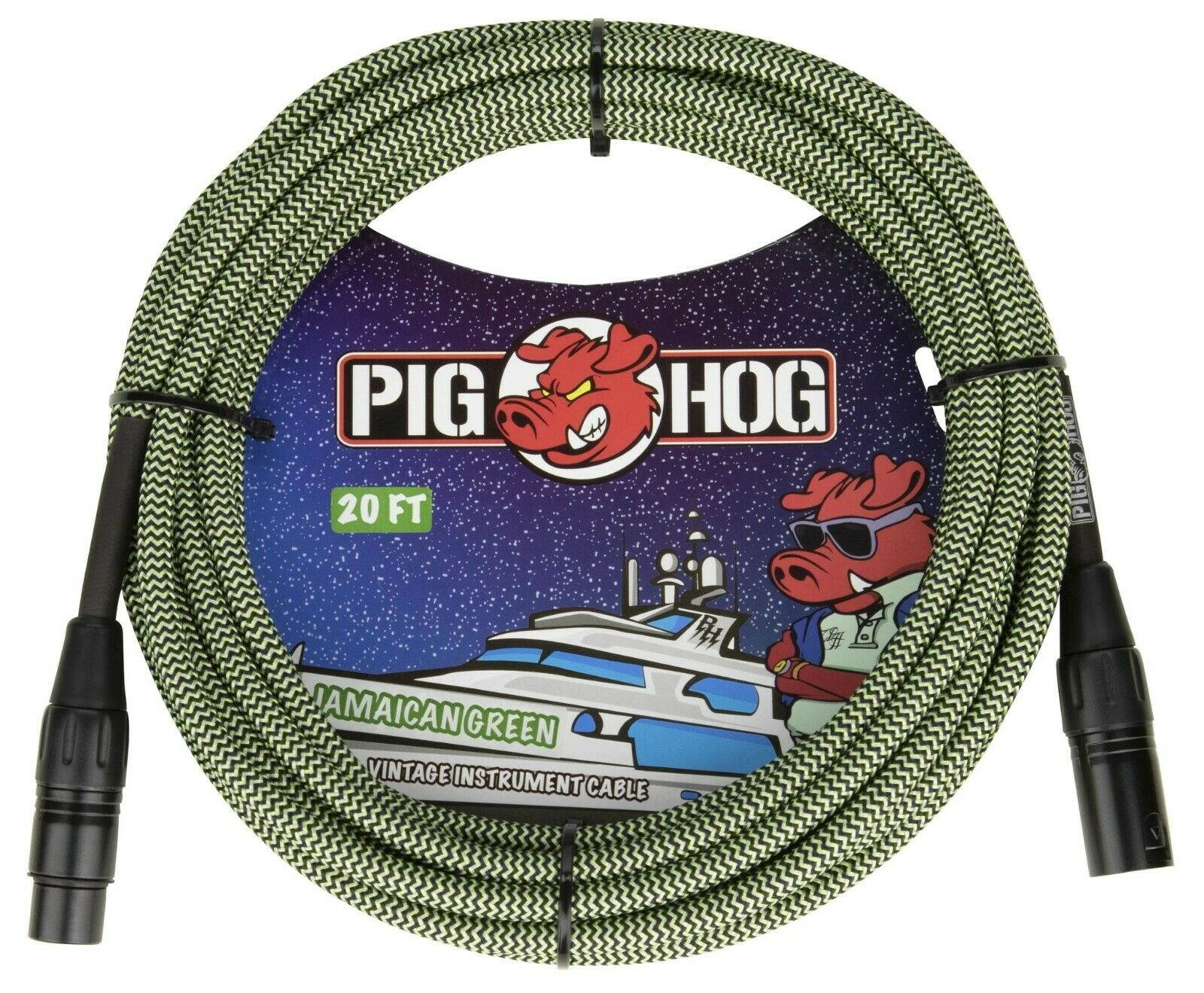2-Pack Pig Hog Jamaican Green Woven High Performance XLR Microphone Cable, 20 Ft