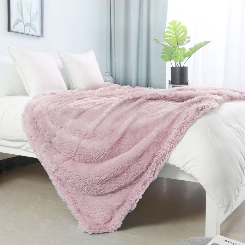 1 Pc Twin Microfiber Long Shaggy Bed Blankets Dark Pink  - PiccoCasa