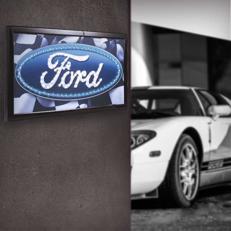 Officially Licensed Ford Logo Framed LED Sign Blue/Black - Crystal Art Gallery