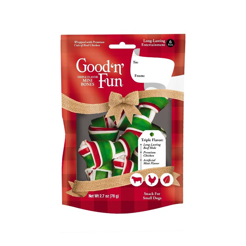 Good 'n' Fun Triple Flavor Mini Bones Dental Dog Treats - 6ct