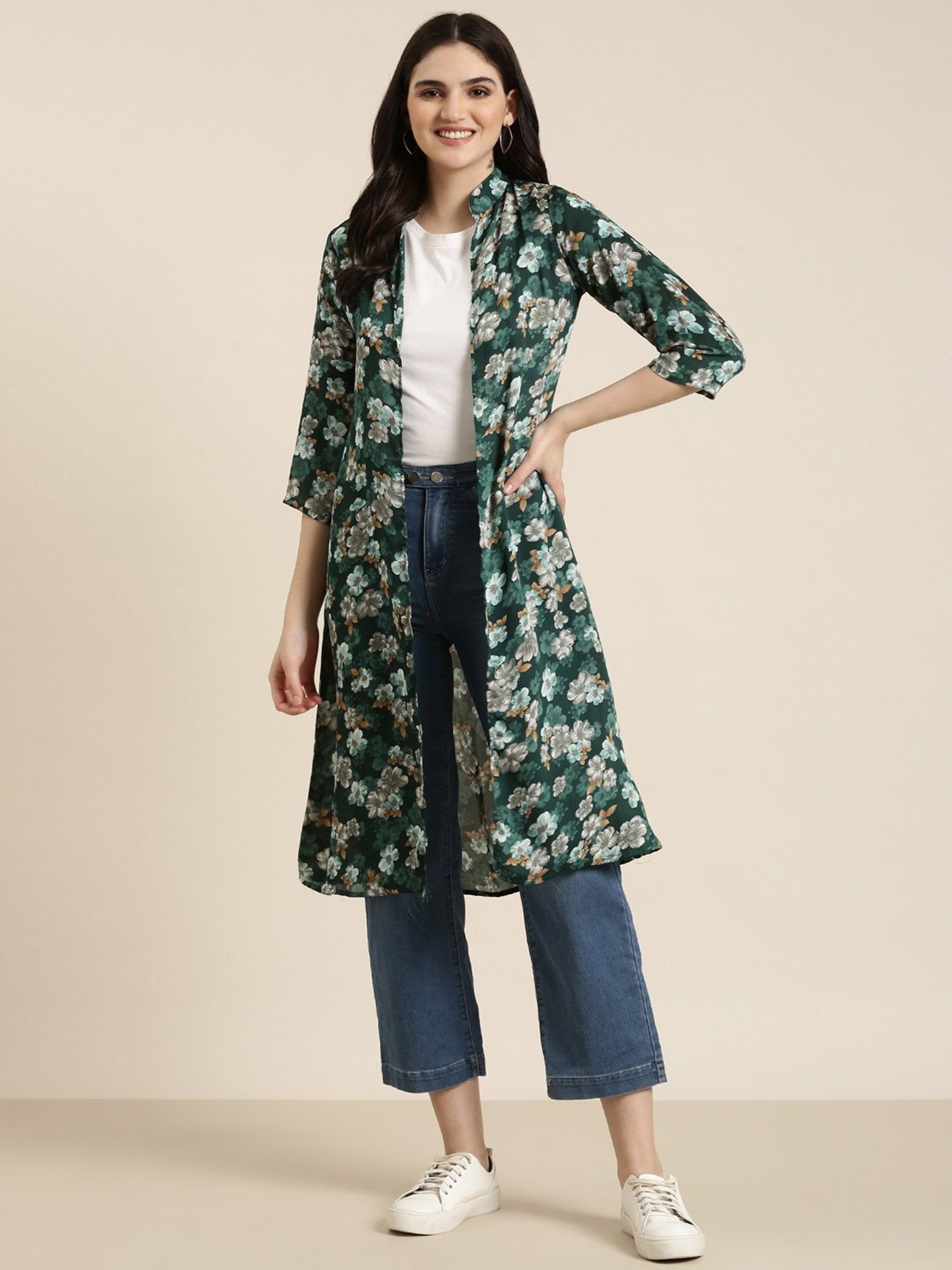 SHOWOFF Green Floral Print Shrug