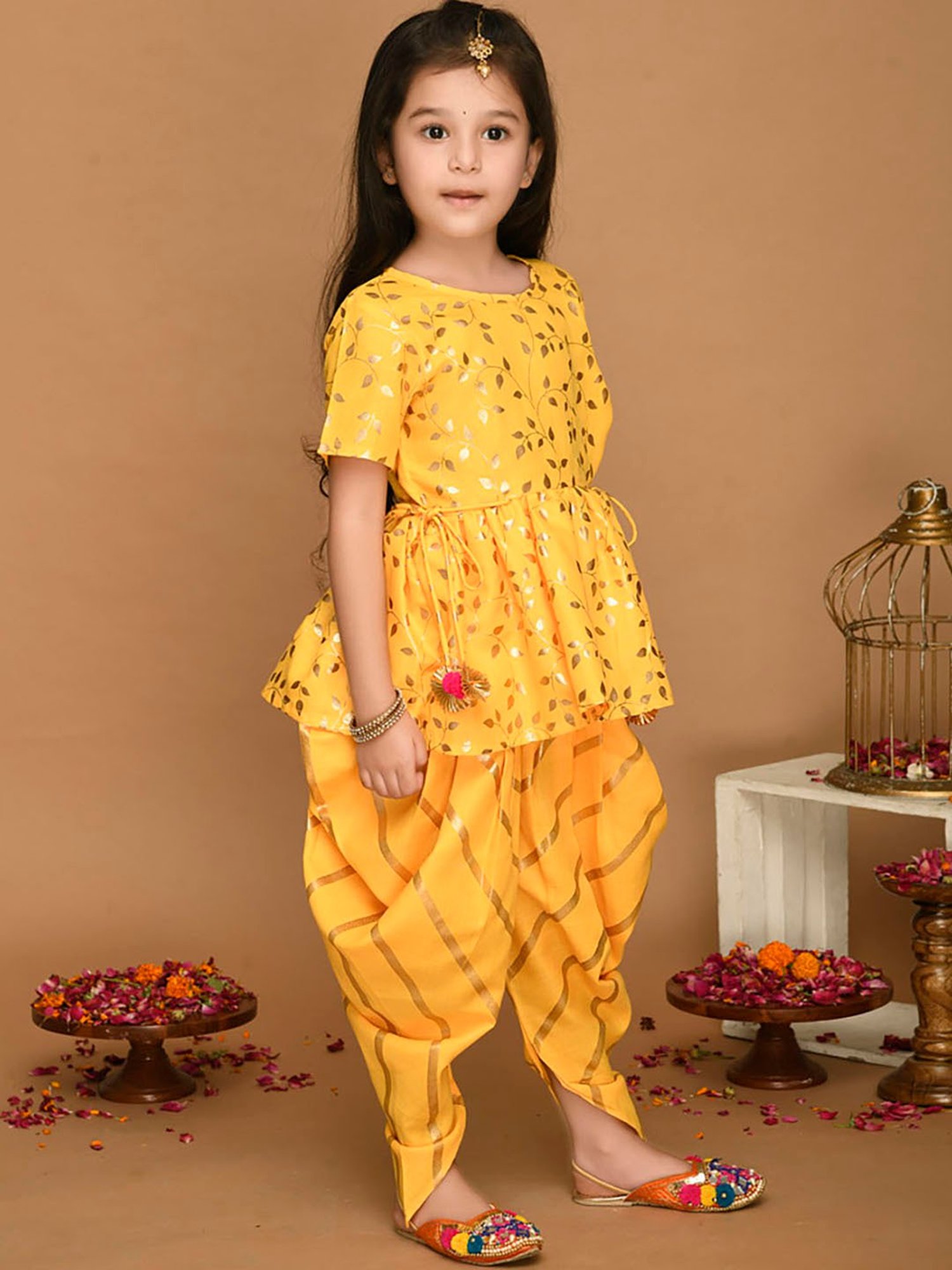Saka Designs Kids Yellow & Gold Printed Jhabla with Dhoti