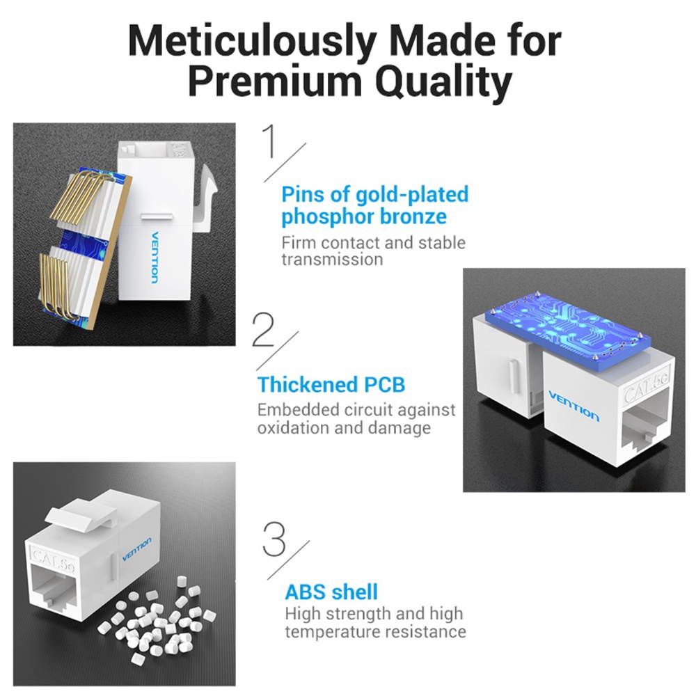 Vention VDD-B11-W RJ45 Connector Cat.5e UTP Keystone Jack Coupler for Network Cable Extension White 10 Pieces