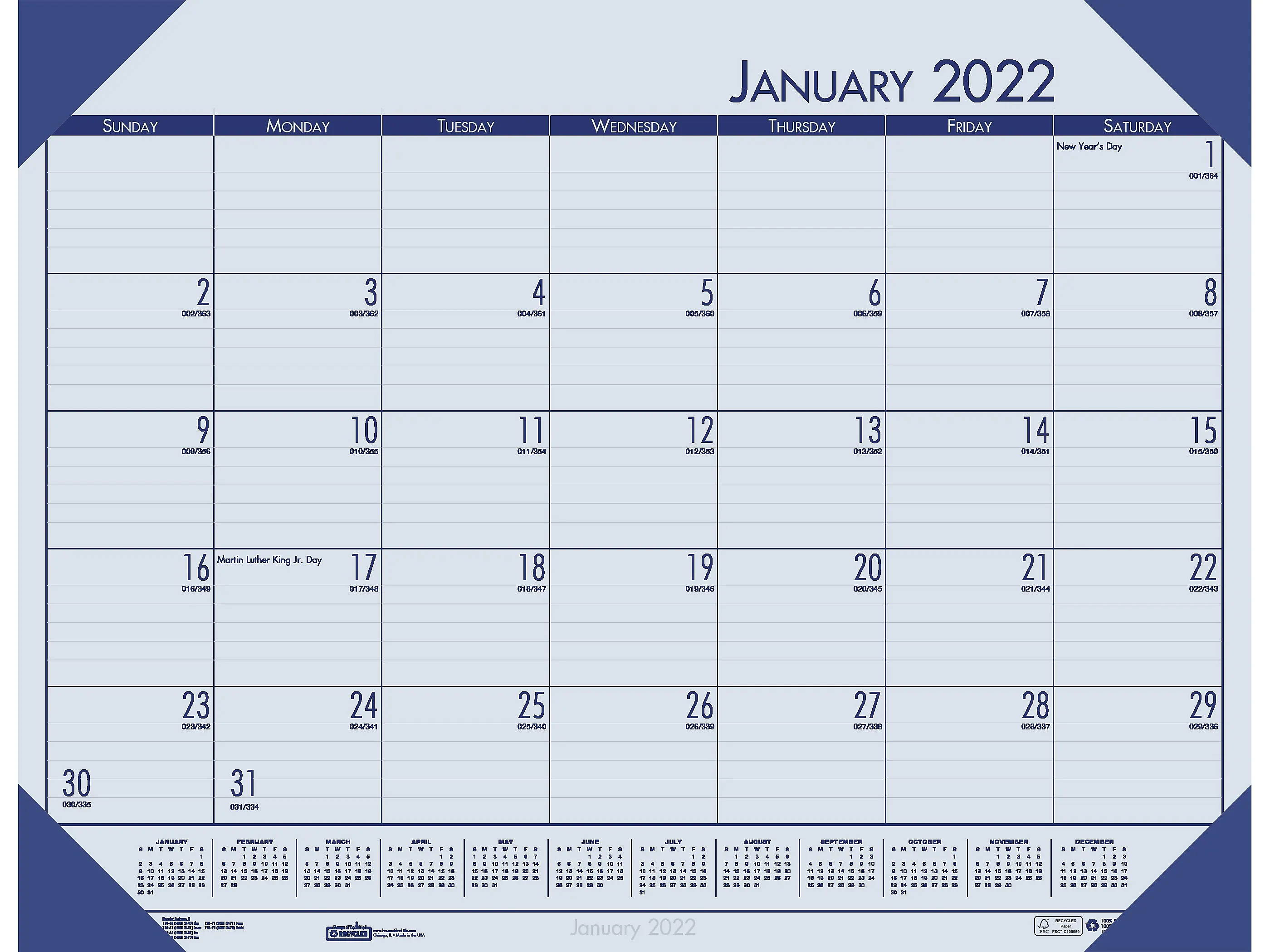 House of Doolittle 2022 17" x 22" Desk Pad Calendar EcoTones Blue 12440-22