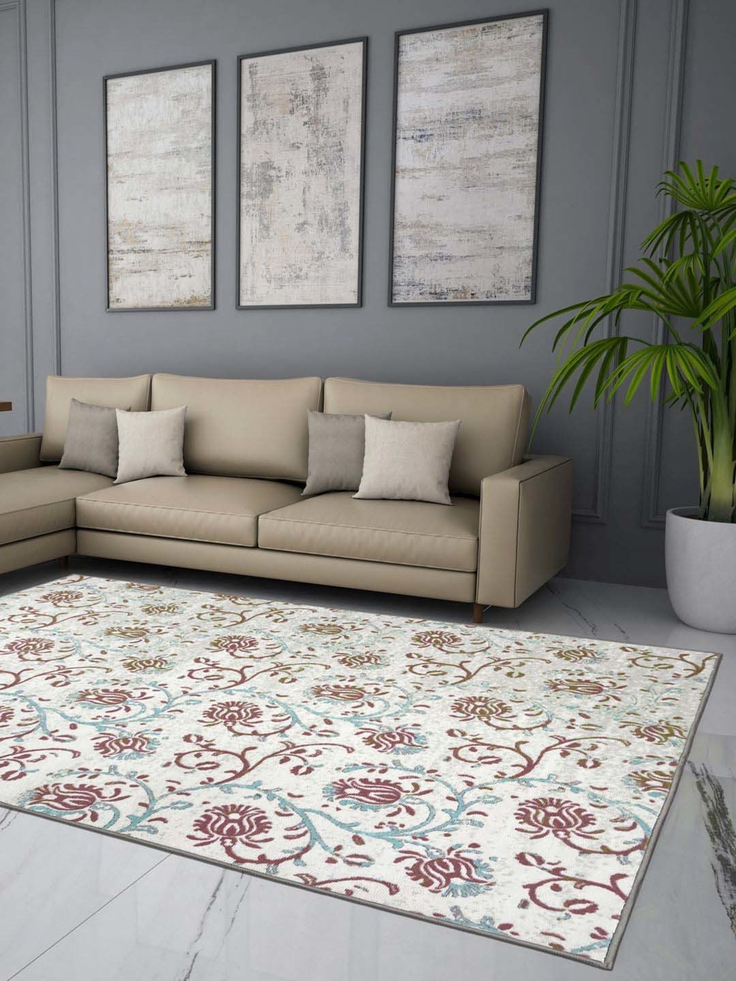 Welspun Blissful Beige Polyester 400 GSM Anti Skid Carpet