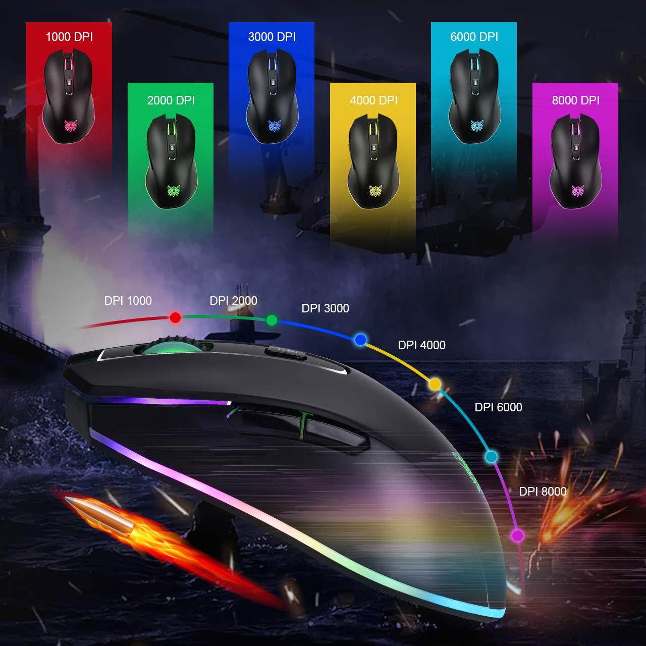 ONIKUMA USB Wired Gaming Mouse with 8000 DPI & 6 Programmable Buttons & RGB Breathing Lights for PC, Mac, Laptop, Desktop Computer Bundle with Thin Mouse Pad