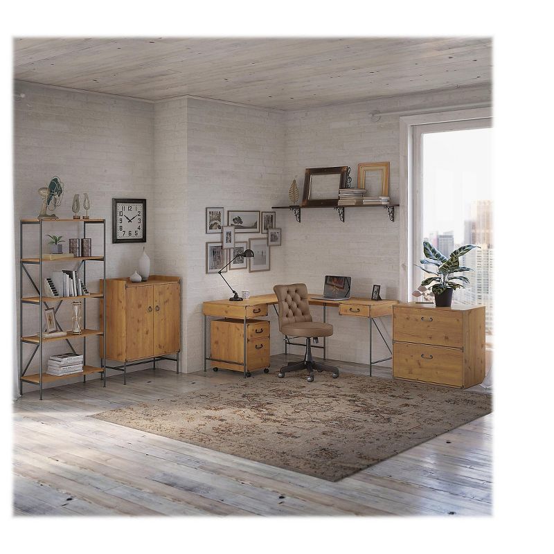 Bush Furniture Ironworks 60 L-Shaped Desk Vintage Golden Pine KI50112-03