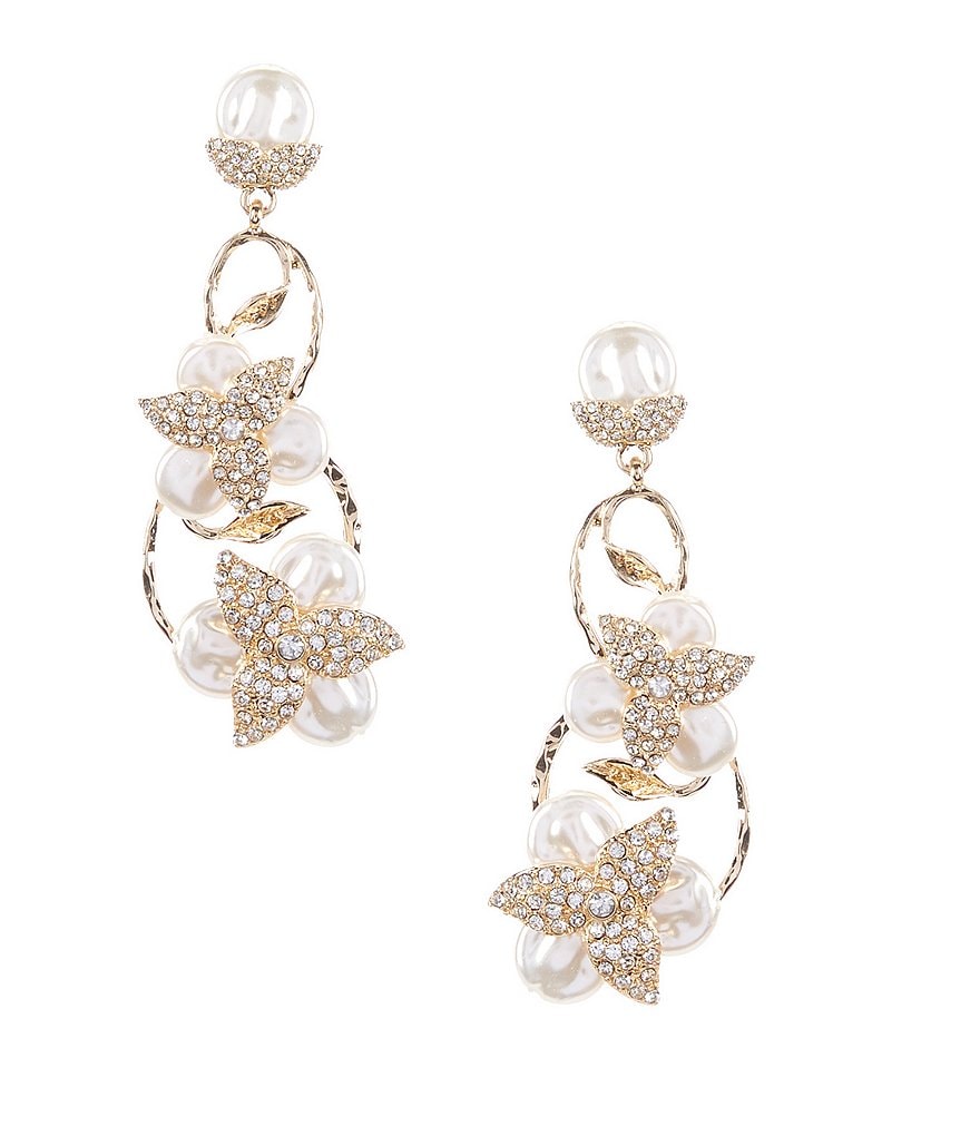 Gemma Layne Vine Pearl & Crystal Pave Flower Drop Earrings