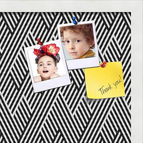 PinPix pin Cork Bulletin Board Made from Canvas, Modeco Zig Zag Black 20x16 Inches (Completed Size) and Framed in Satin White Frame (PinPix-1535-20x16_FRBW26074)