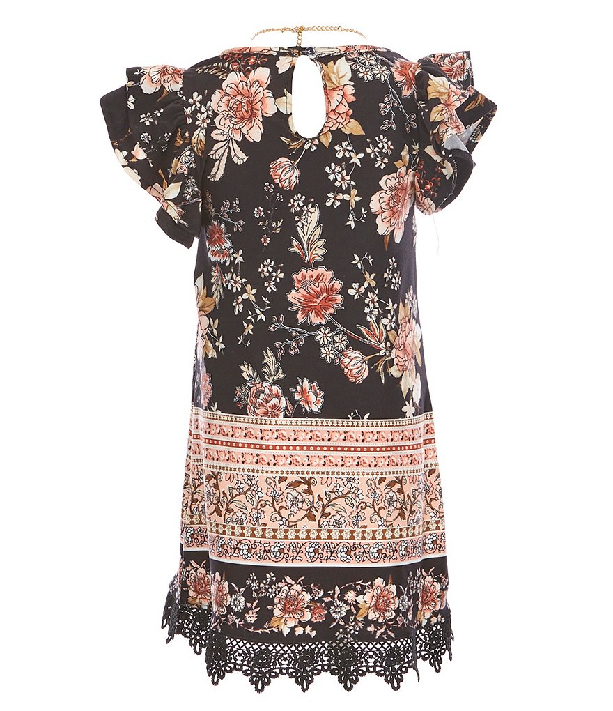 Rare Editions Big Girls 7-16 Flutter Short-Sleeve Yummy Border Print Shift Dress