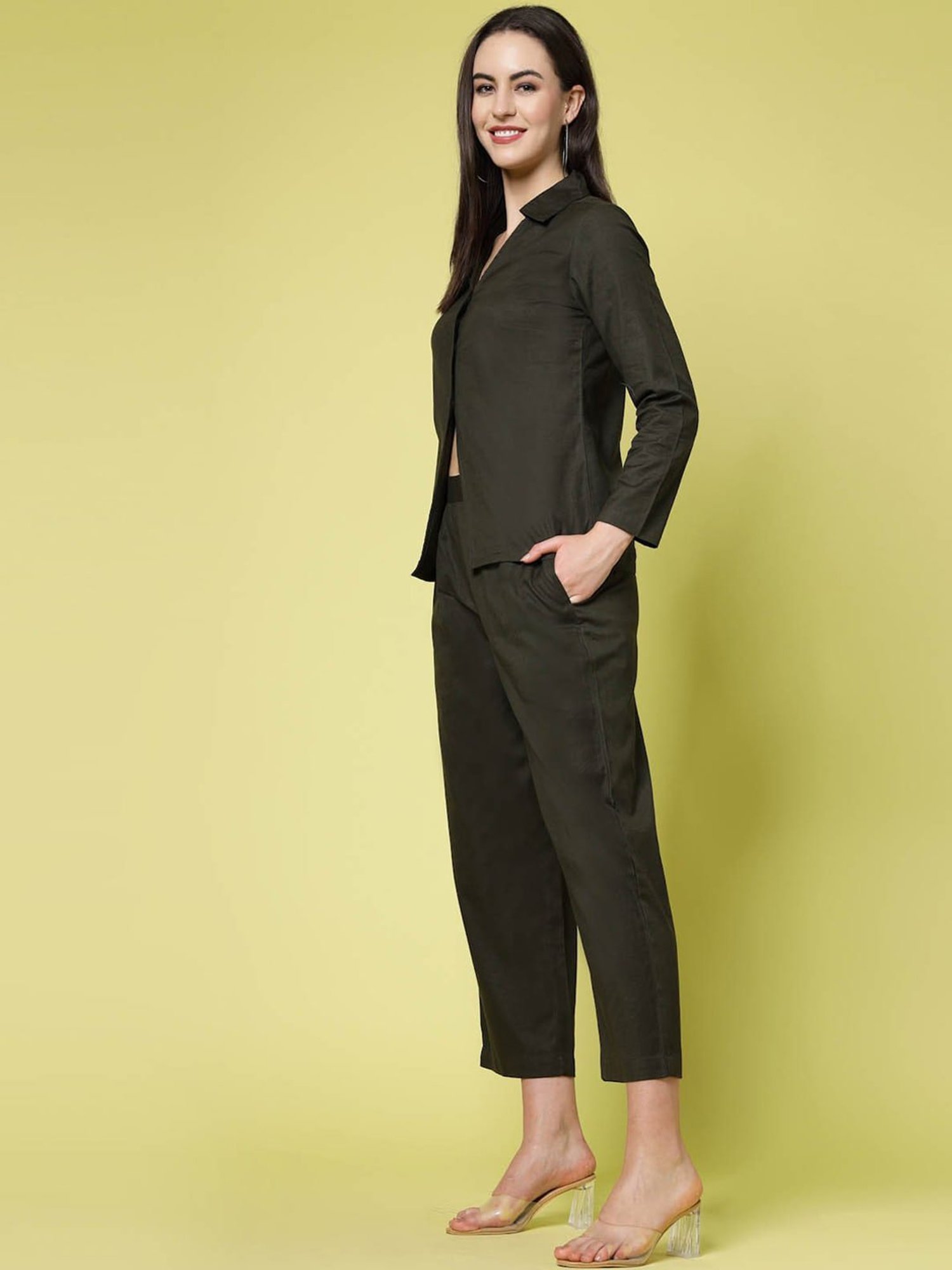 Melon by PlusS Olive Cotton Shirt With Trousers