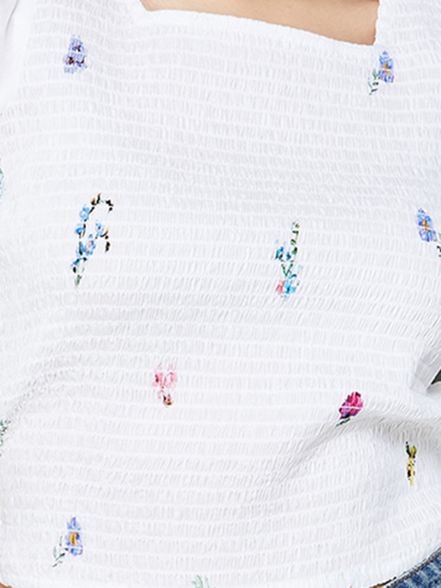 Colour Me by Melange White Cotton Floral Print Crop Top