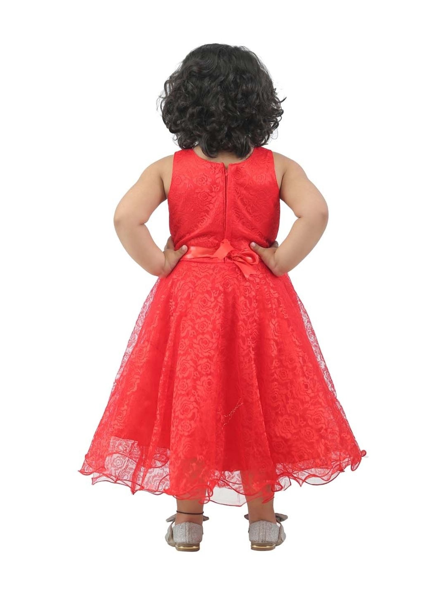 Ahhaaaa Kids Red Cotton Sequence Dress