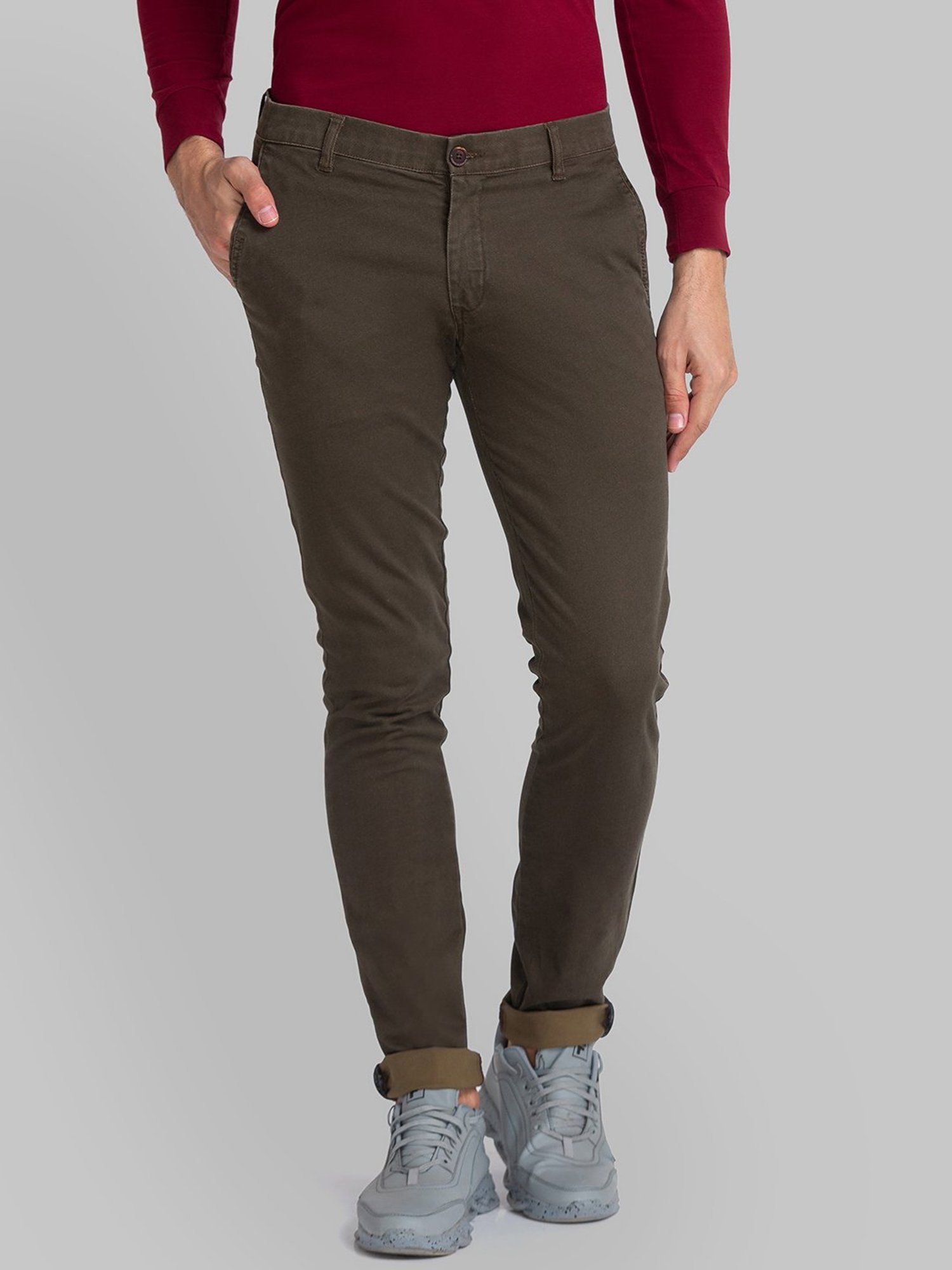 WES Casuals by Westside Olive Relaxed-Fit Mid-Rise Cotton Blend Joggers