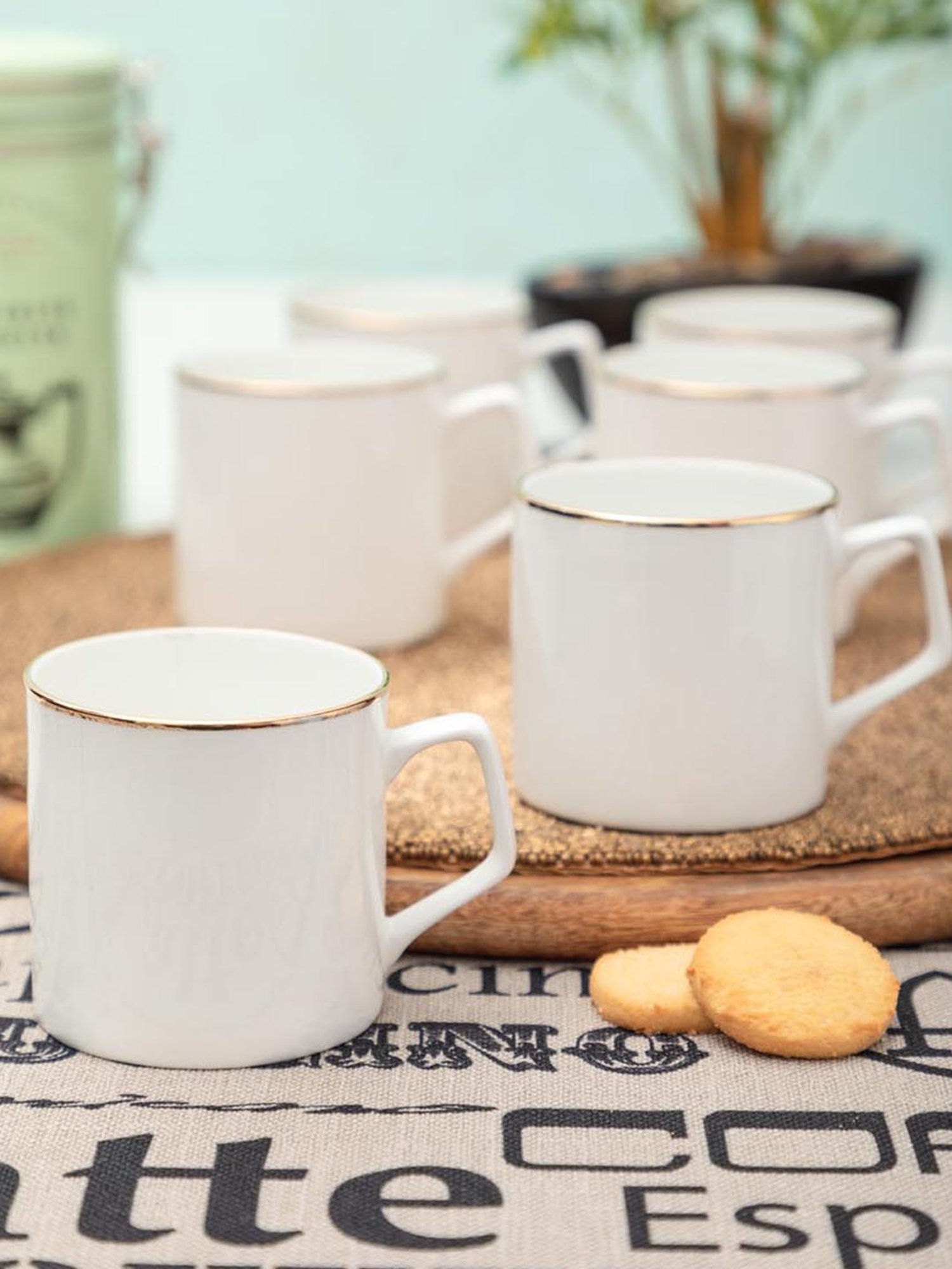 SONAKI White Bone China Coffee Mugs (240 ml) - Set of 6