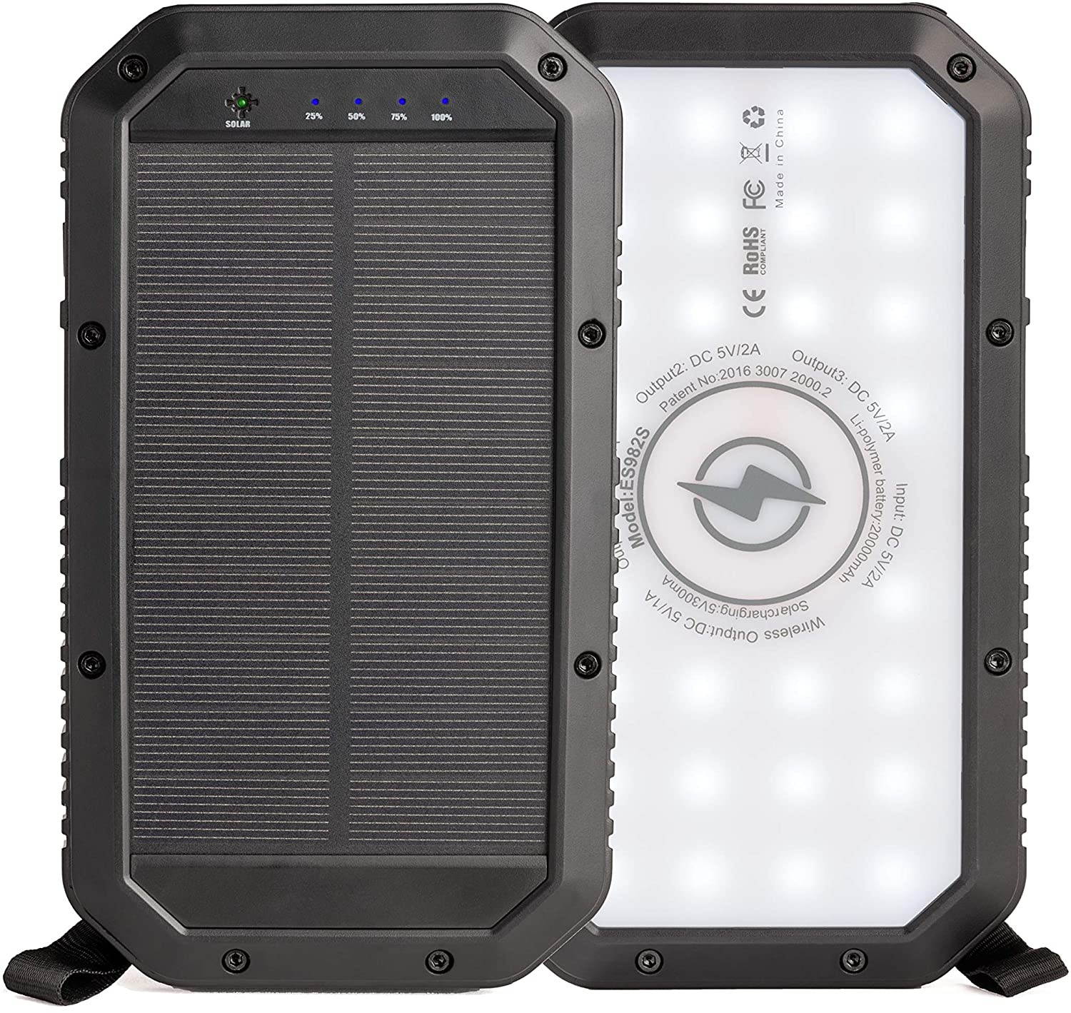 Solar Power Bank Portable Charger ?C Rugged Water-Resistant Solar Charger Power Bank w/Wireless Charger Pad 3 USB Ports ?C 10000mAh Portable Power Bank w/ 72-Hour Bright LED Flashlight