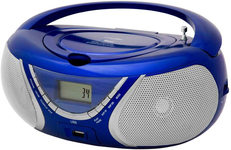 HANNLOMAX HX-321CD3 Portable CD/MP3 Boombox AM/FM Radio Bluetooth USB Port for MP3 Playback Aux-in (Blue)