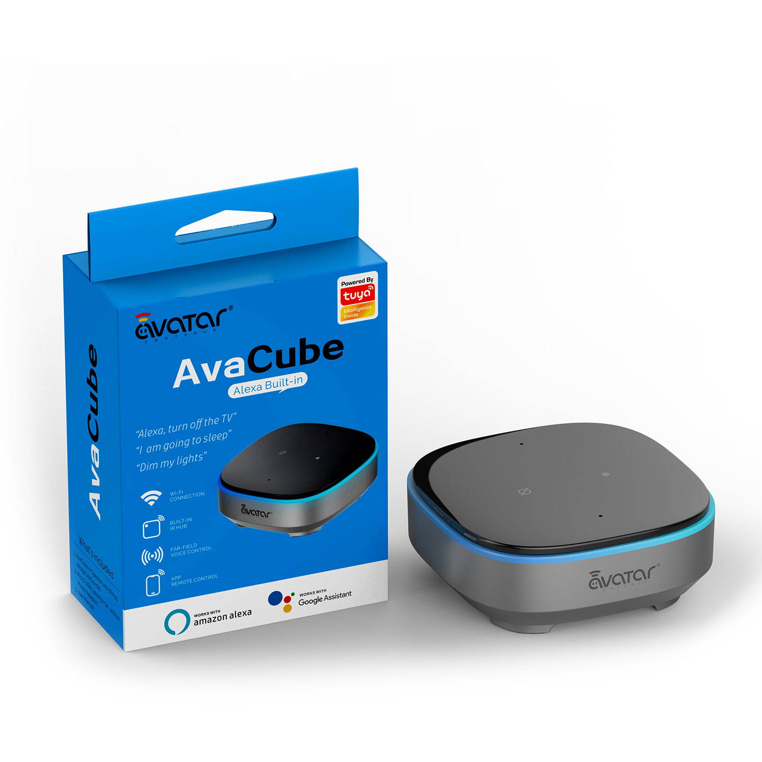 AvaCube Smart AI Voice Controller With Alexa Built-in and IR Remote , Voice Control Smart Home /Avatar Controls / Infrared Device,  Featured IR blaster for TV, STB, DVD, AC, Fan (AI Voice Hub)