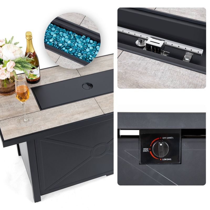 42" Rectangle Steel Fire Pit Table Black - Nuu Garden