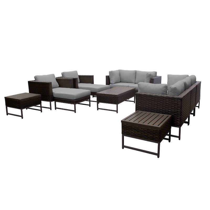 Barcelona 12pc Patio Sectional Seating Set with Cushions - Gray - TK Classics