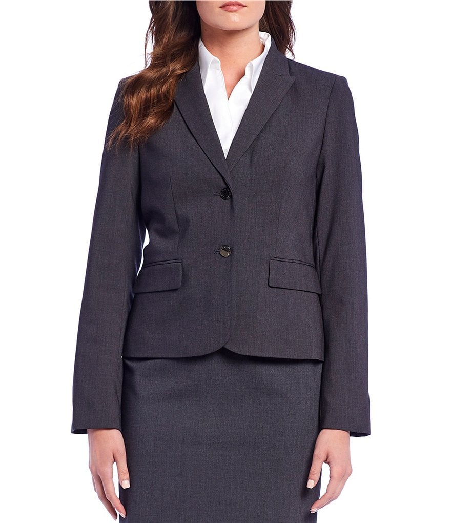 Eva Varro Solid Knit Jersey Notch Lapel Collar Two-Button Jacket
