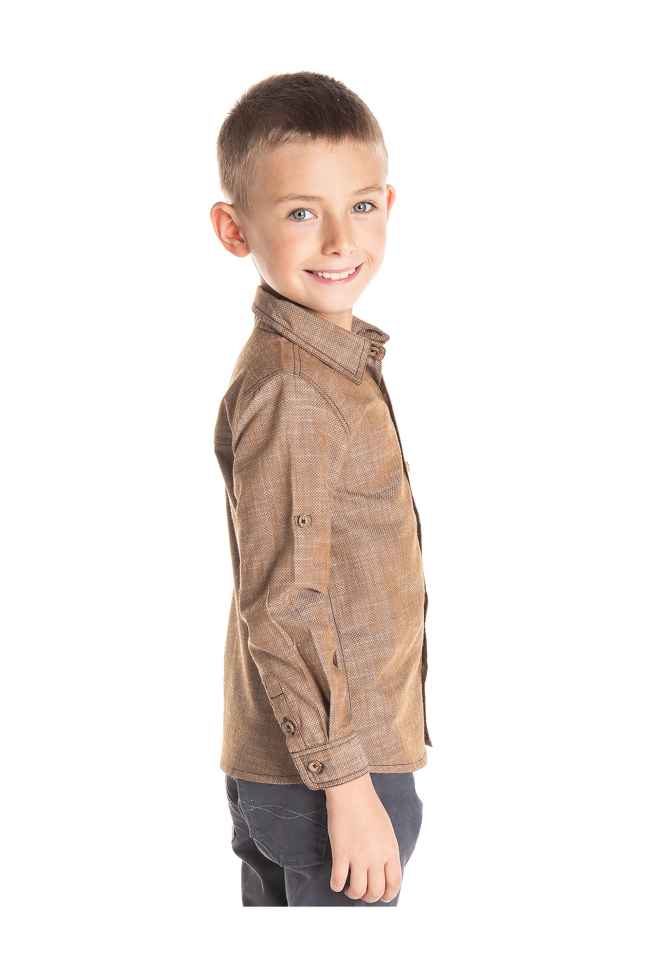 Cherry Crumble By Nitt Hyman Boys Brown Textured Shirt