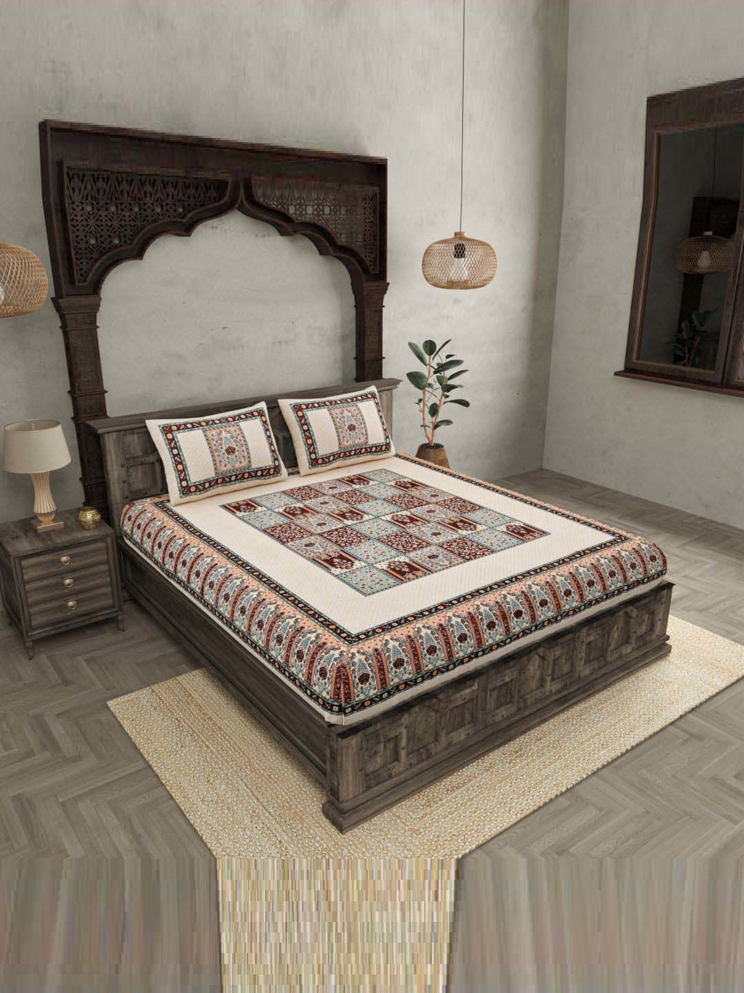 JaipurFabric Peach 240 TC 100% Cotton The Rich Legacy Double Bedsheet with 2 Pillow Covers