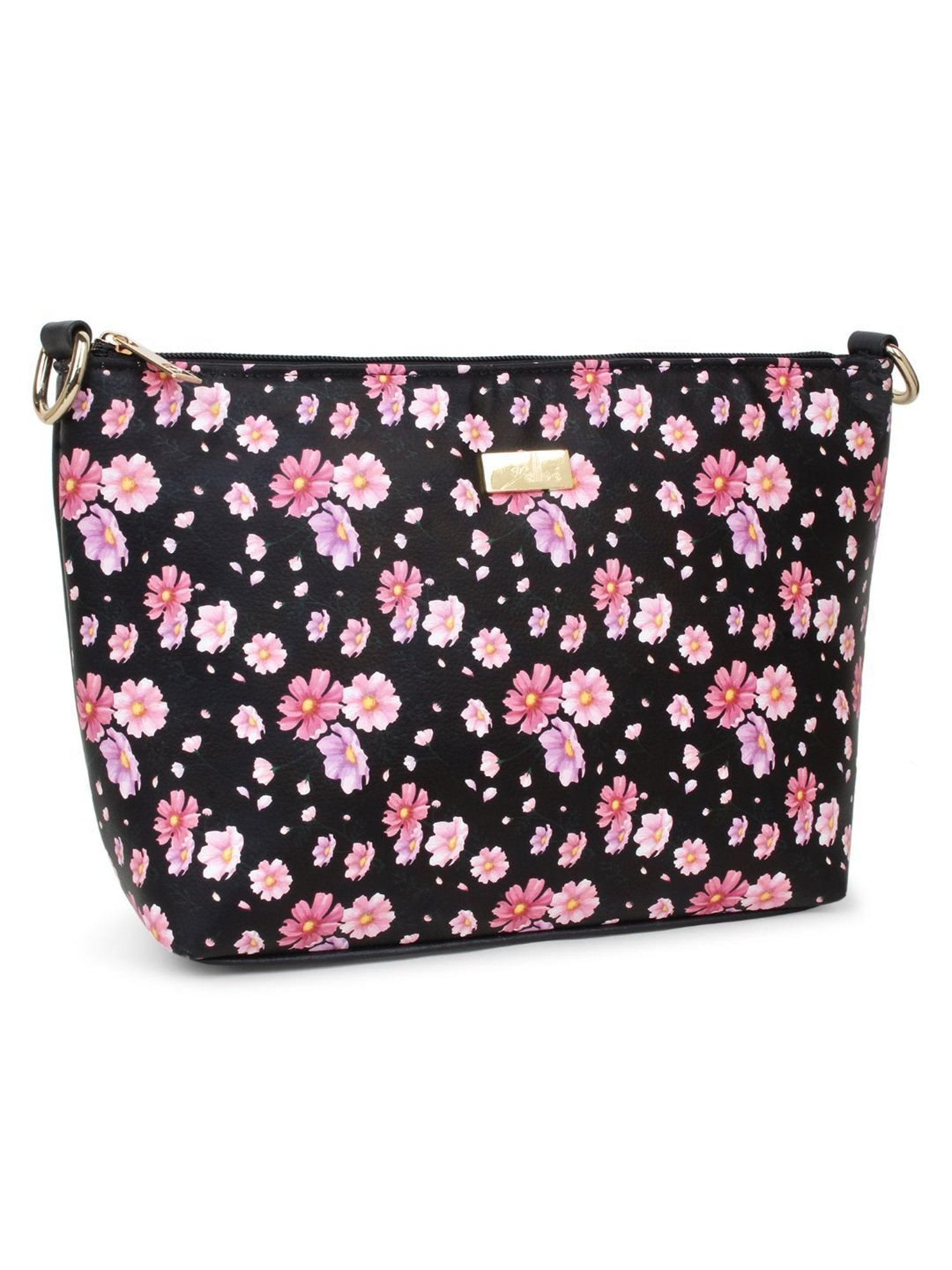 Yelloe Black Floral Medium Cross Body Bag