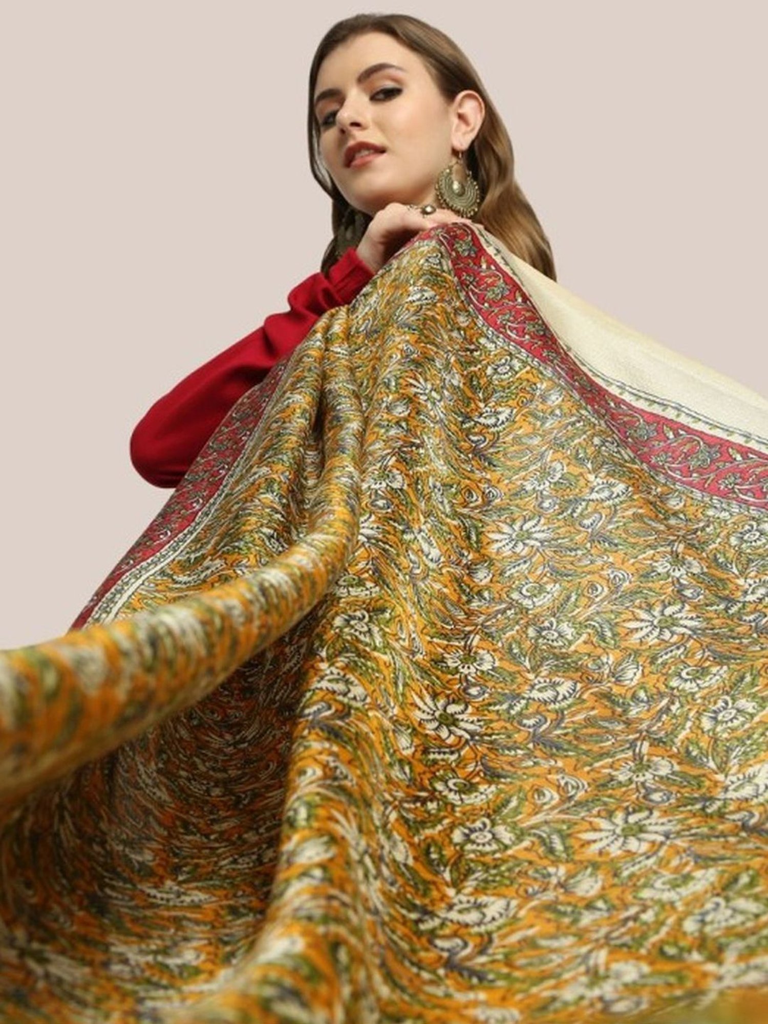 Dupatta Bazaar Mustard Floral Print Dupatta