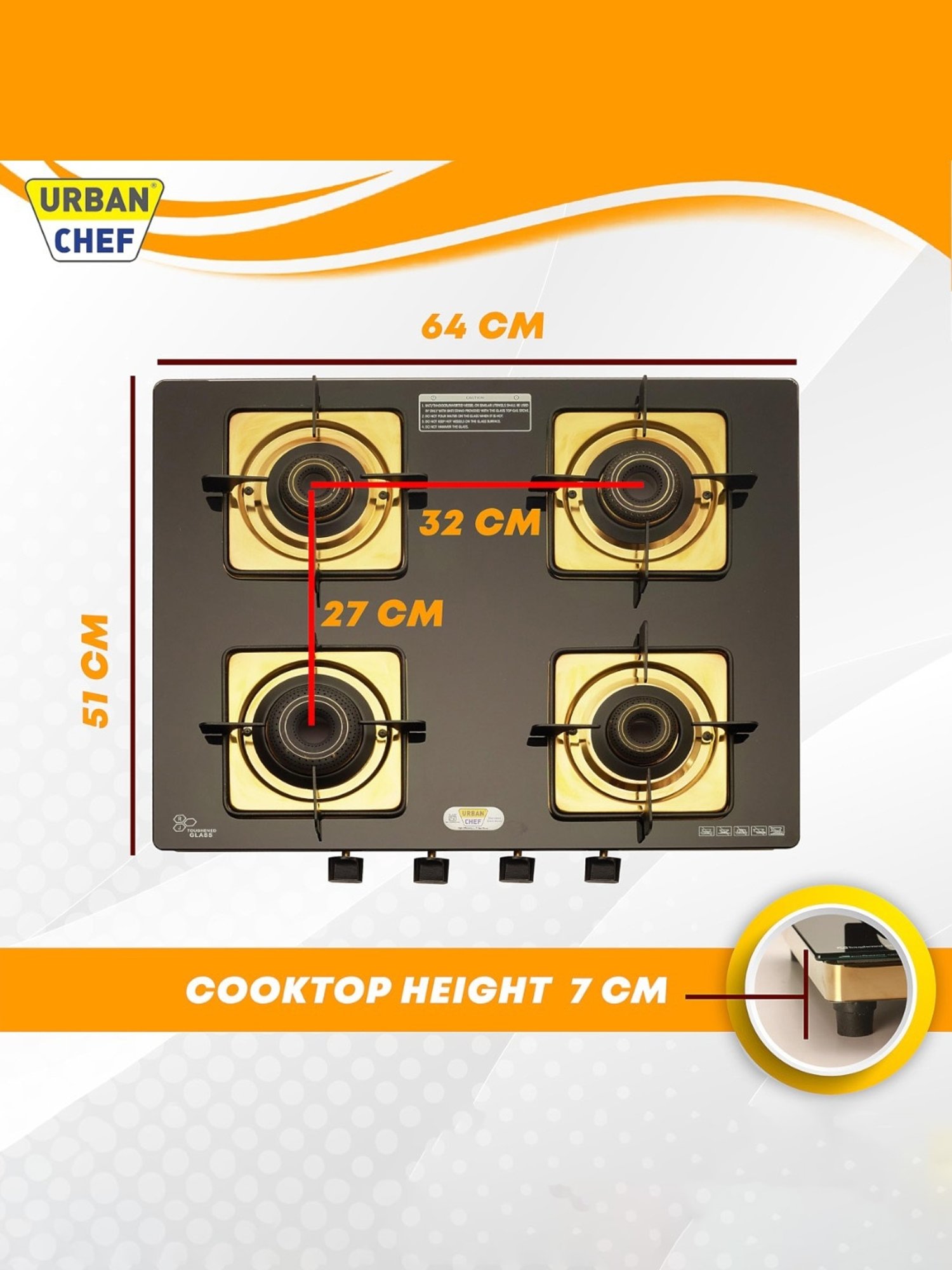 Urban Chef Gas Stove with 4 burners ( Gold )