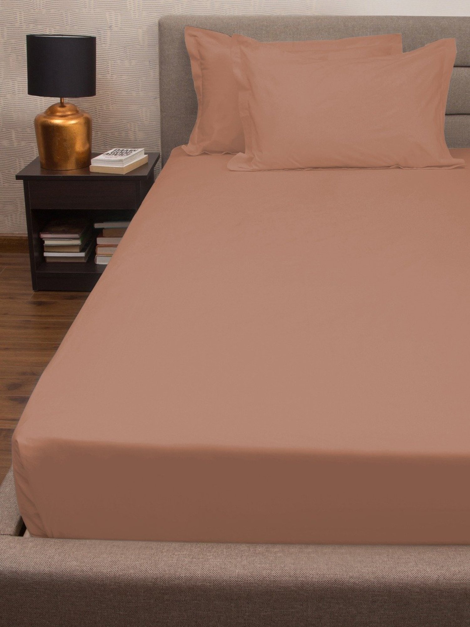 Petal Home Solid Beige 300 TC Cotton King Bed Sheet with 2 Pillow Covers