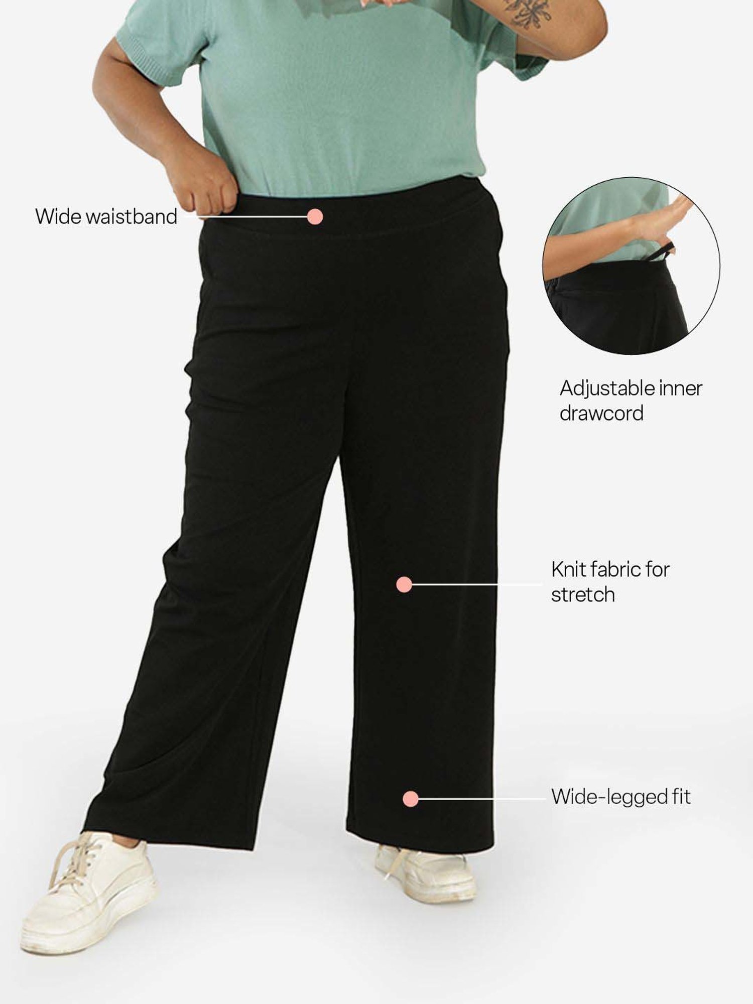 BlissClub Black Cotton Wide Leg Trousers