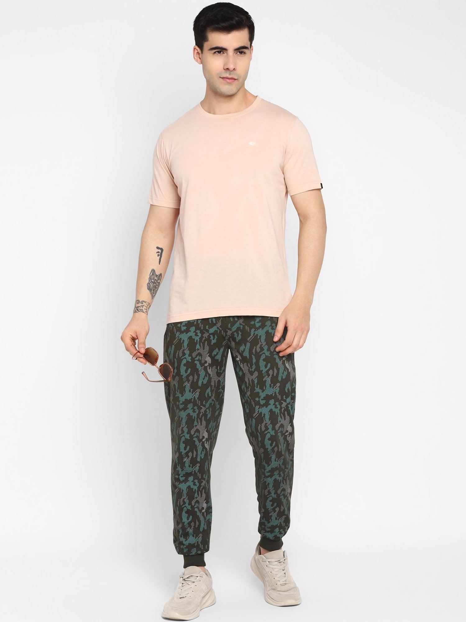 Allen cooper Cream Pure Cotton Regular Fit T-Shirt