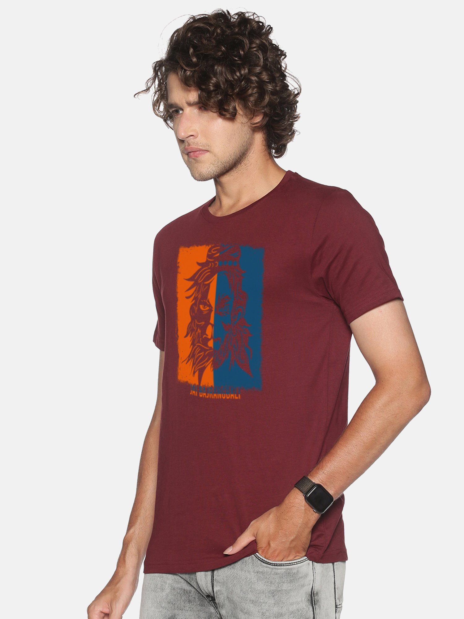 BLACK RADIO Maroon Slim Fit Printed Cotton Crew T-Shirt