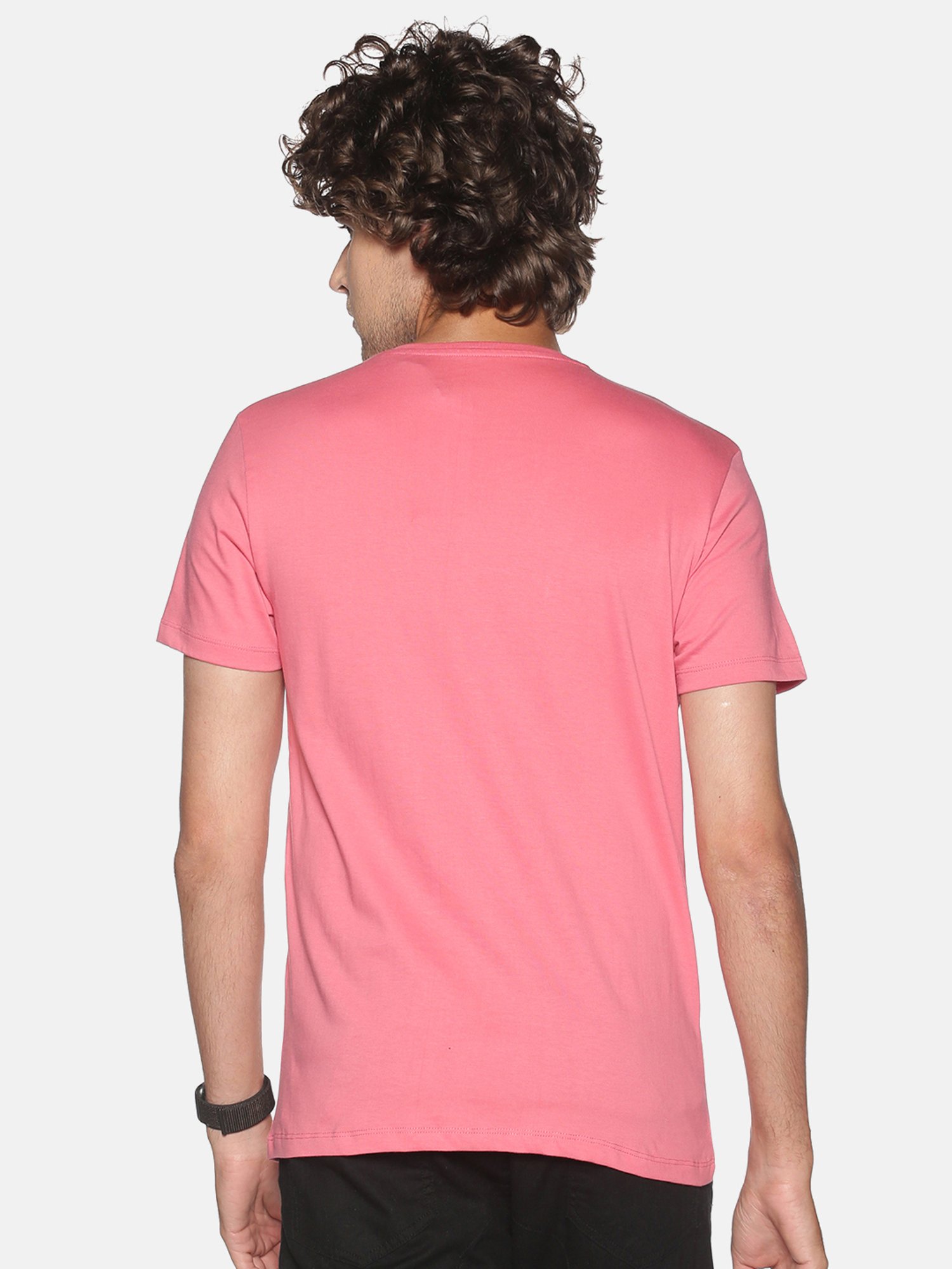 BLACK RADIO Pink Slim Fit Printed Cotton Crew T-Shirt