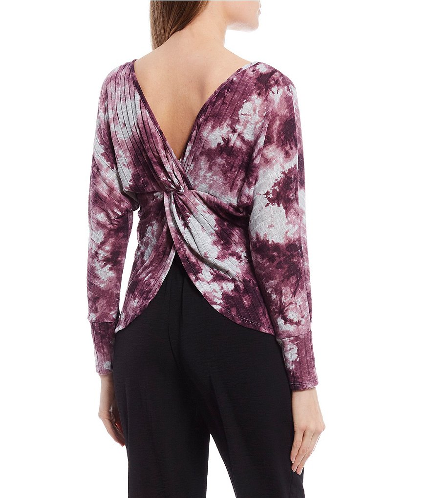 I.N. San Francisco Dolman Sleeve Tie-Dye Twist Back Top