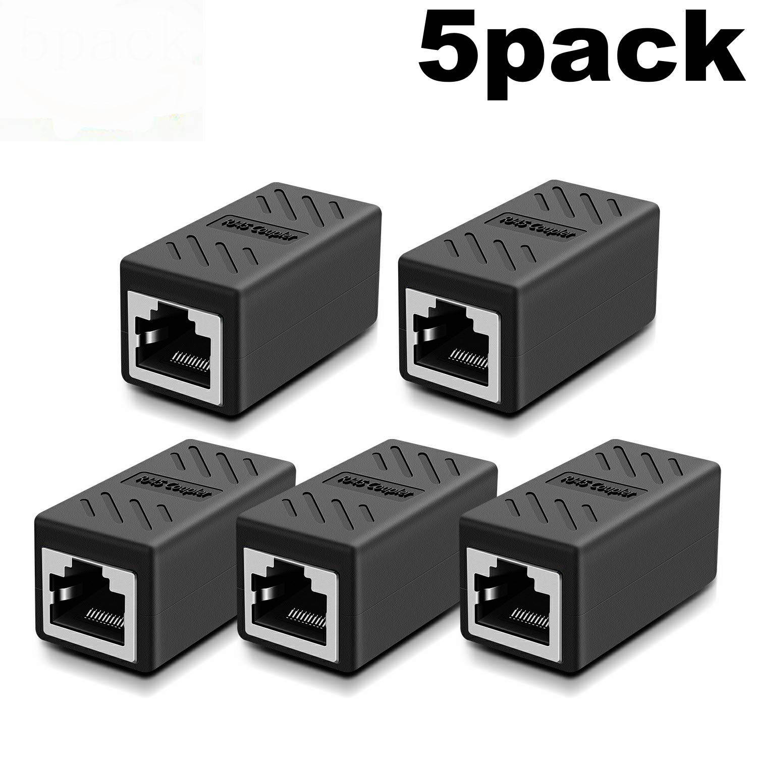 Wanmingtek RJ45 Coupler  in Line Coupler Cat7 Cat6 Cat5e Ethernet Cable Extender Adapter Female to Female (Black, 5 Pcs)
