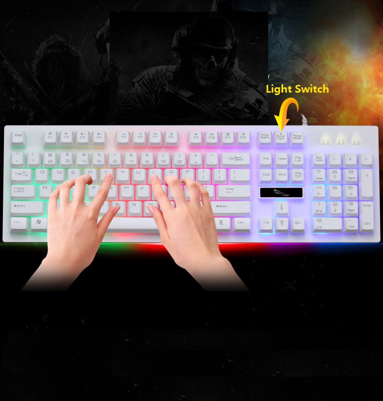 UKCOCO Gaming Keyboard Mouse Combo Wired,RGB LED Backlit Computer Gaming Keyboad,Lighted PC Gaming Mouse, for PC Games Gamer Working, White