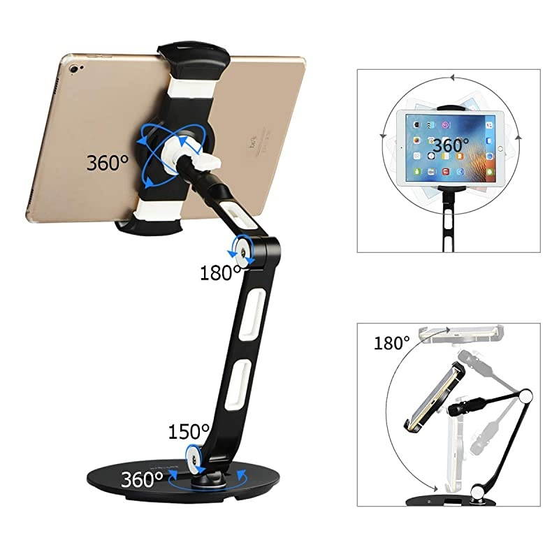 Aluminum Tablet Desk Stand for iPad iPhone Samsung Asus and More 4711 inch Devices 360&deg; Flexible Cell Phone Holder Mount Good for Bed Kitchen Office YF208D
