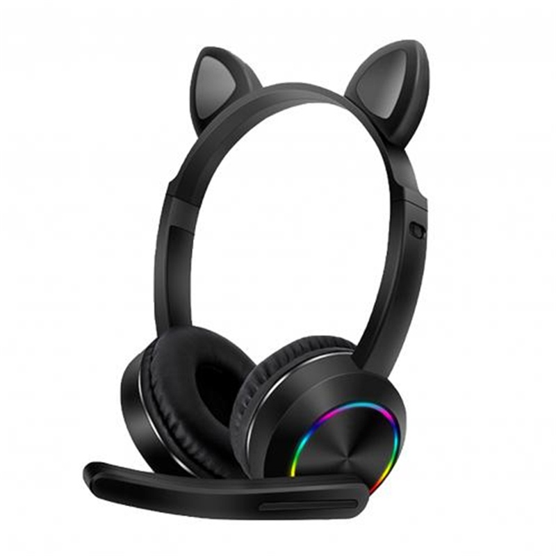 AKZ-020 Wired Headphones Stereo Super Bass 40MM Drivers Earphone RGB Luminous Foldable Head-Mounted Cute Cat Ear Gaming Headset Review Education Machine with Mic-Dark Blue