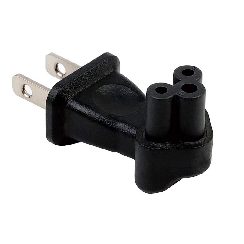 Tekit 2 Prong Right Angle Plug Adapter, USA IEC 60320-C5 Receptacle to NEMA 1-15P (1-15P to C5)